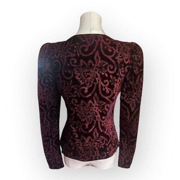 VTG Scott McClintock Black Floral Velvet Cropped Blazer Size 4 - Picture 2 of 7